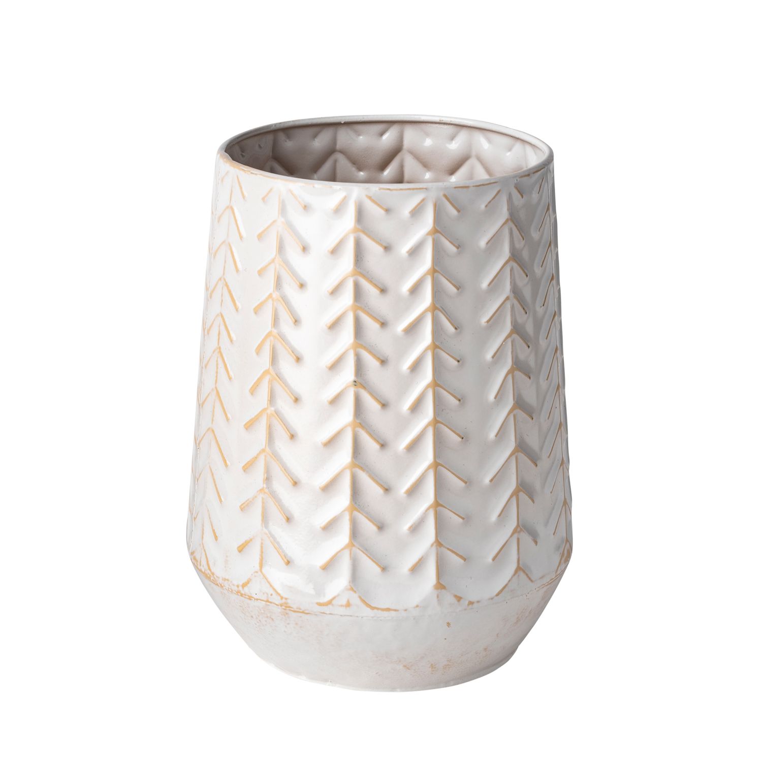 White Chevron Pattern Vase 9.3"H