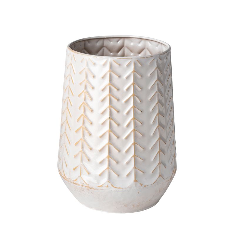 White Chevron Pattern Vase 9.3"H