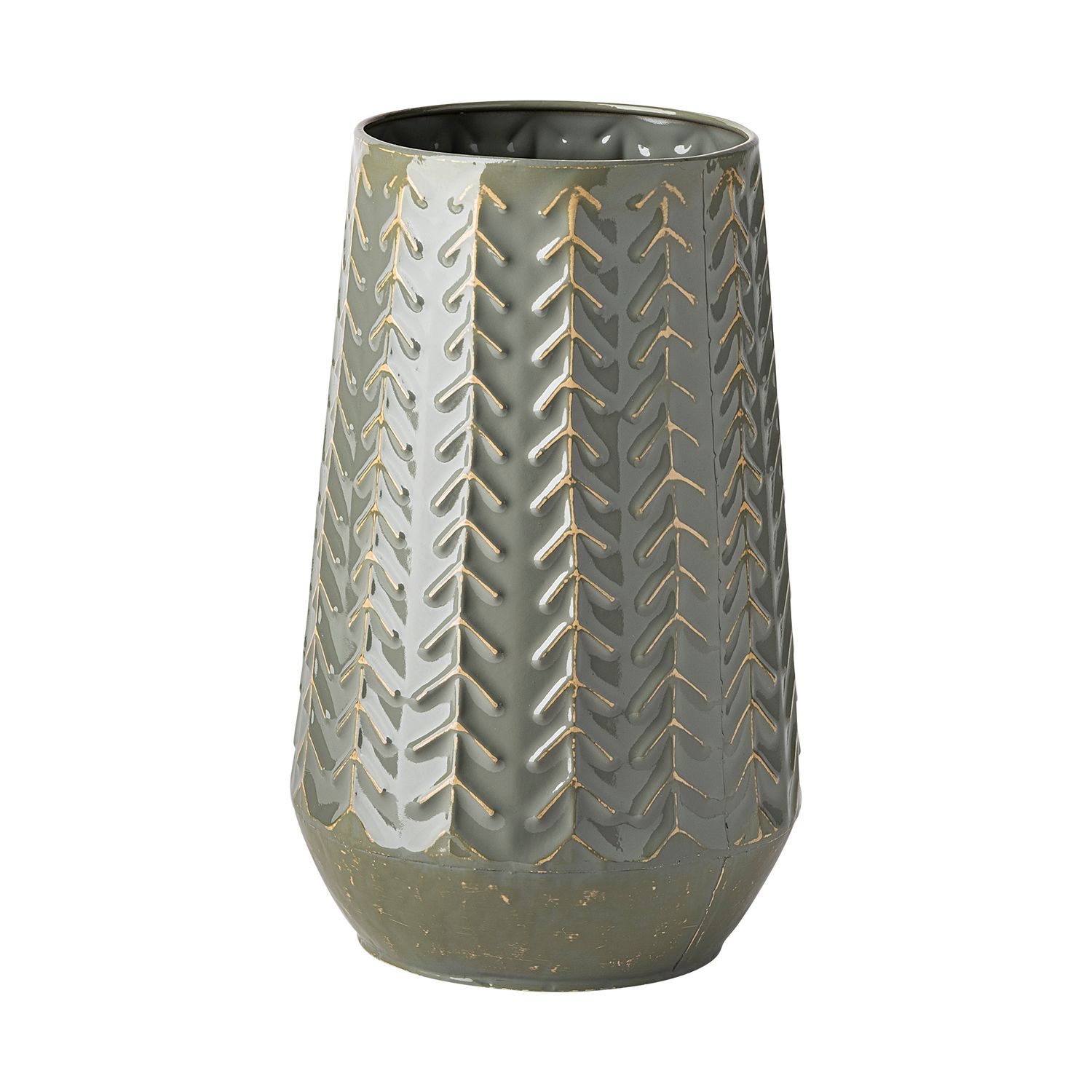 Green Chevron Pattern Vase 11.4"H