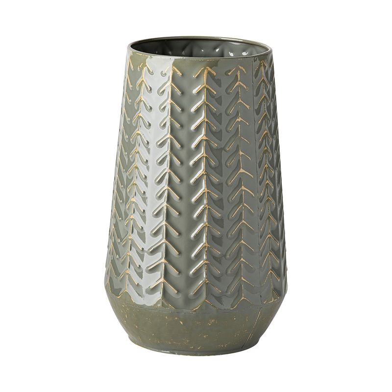 Green Chevron Pattern Vase 11.4"H