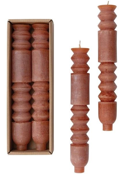 Set of 2 Orange Totem Taper Candles, Unscented, 30 Hr. Burn Time, 100% Paraffin Wax