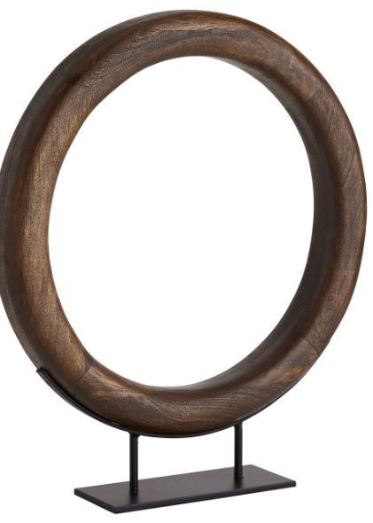 Wood Ring Sculpture on Iron Base 24"W x 5"D x 27.5"H