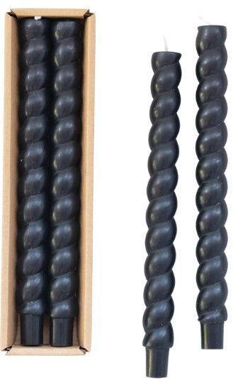 Set of 2 Black Twisted Taper Candles, Unscented, 10 Hr. Burn Time,