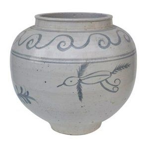 Hand-Painted Ceramic Jar with Flying Bird Motif
