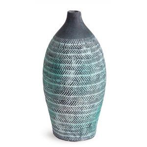 Hand-Crafted Blue Herringbone Vase
