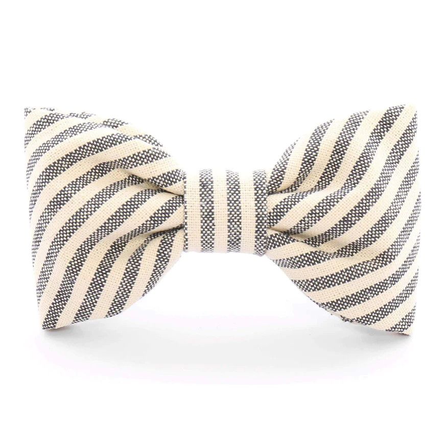 Grey & White Striped Bow Tie - Large 5"W x 3.5"H