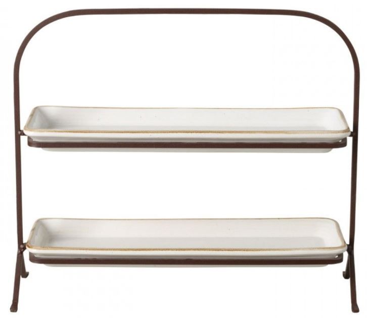 16" Two-Tier Stand w/ White Stoneware Trays
