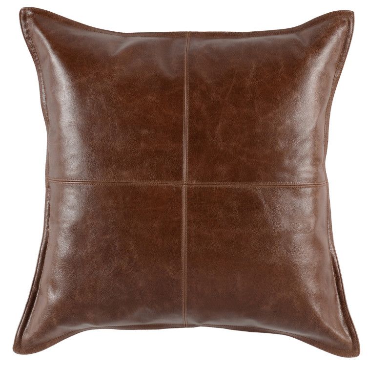 22" x 22" Brown Leather Pillow with Feather and Down Insert