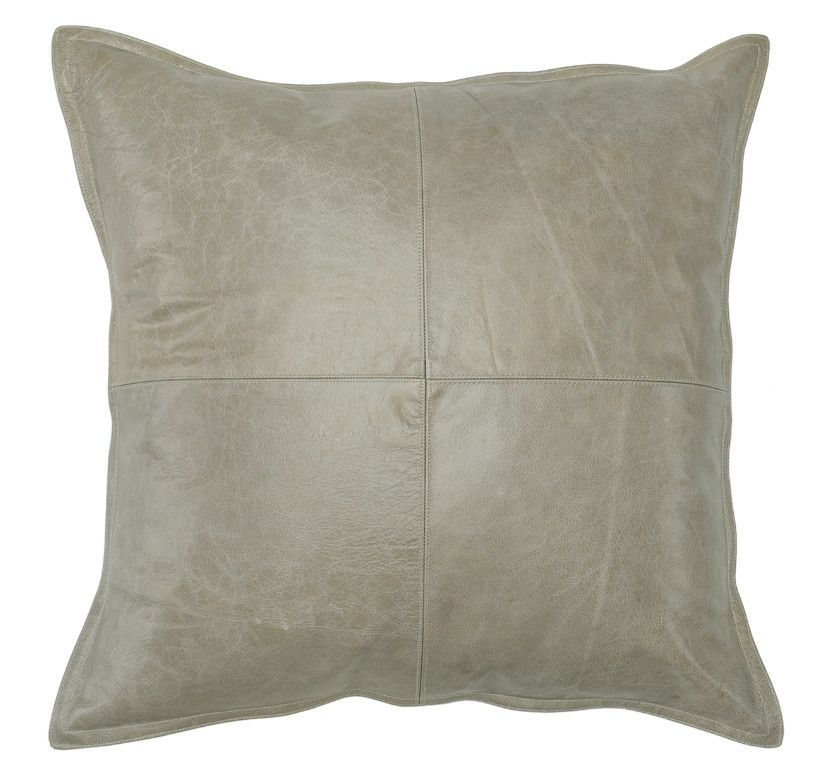 22" x 22" Gray Leather Pillow with Feather and Down Insert