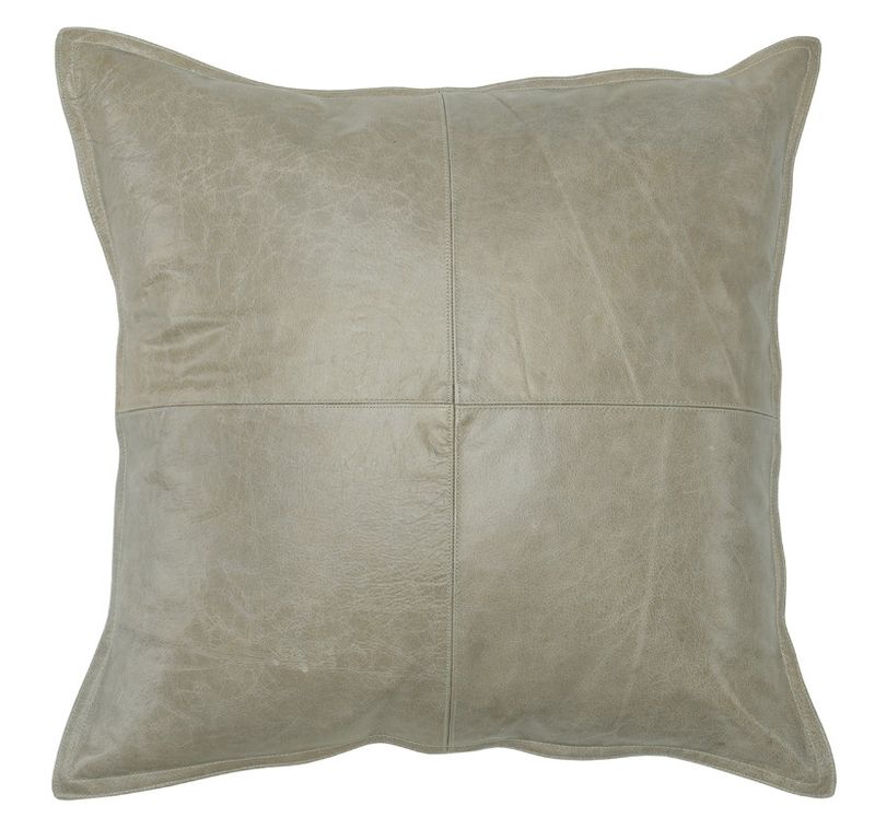 22" x 22" Gray Leather Pillow with Feather and Down Insert