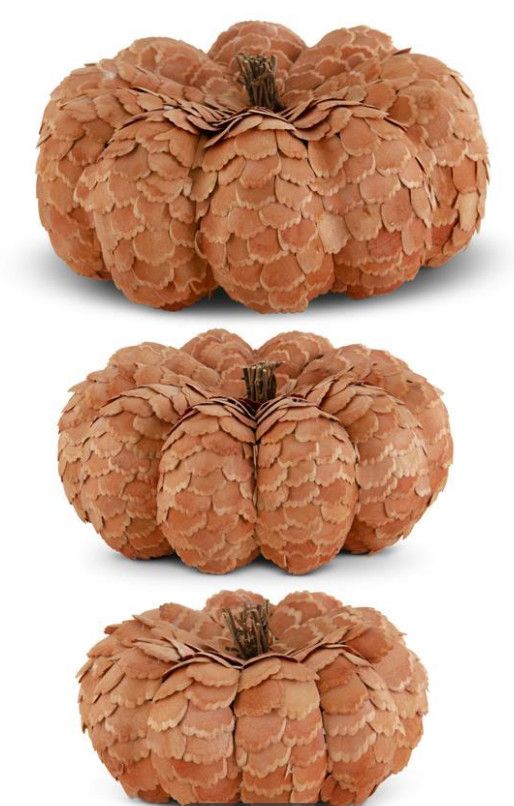 Set 3 Ginger Wood Chipped Pumpkins