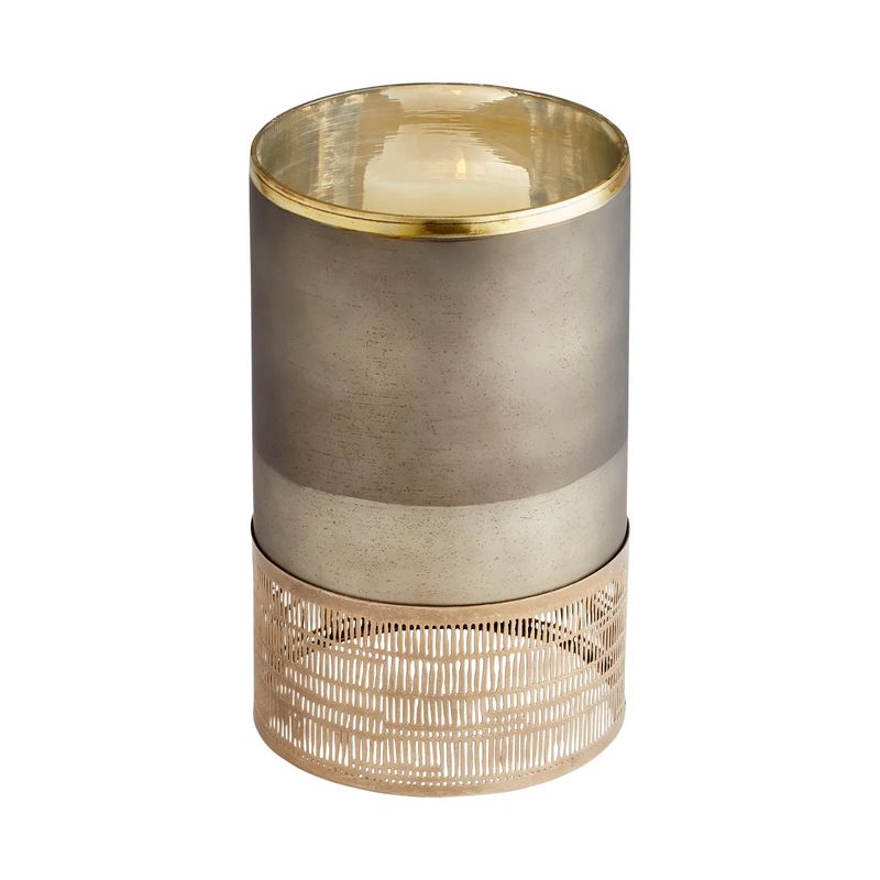 Medium 2 Piece Glass & Iron Candleholder w/ Gold Accents