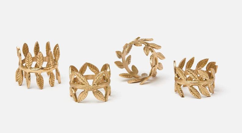 Set of Four Gold Leaf Napkin Rings