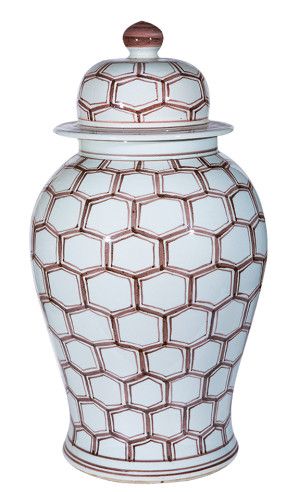 22"H x 12"Dia. Honeycomb Pattern Hand-Painted Temple Jar