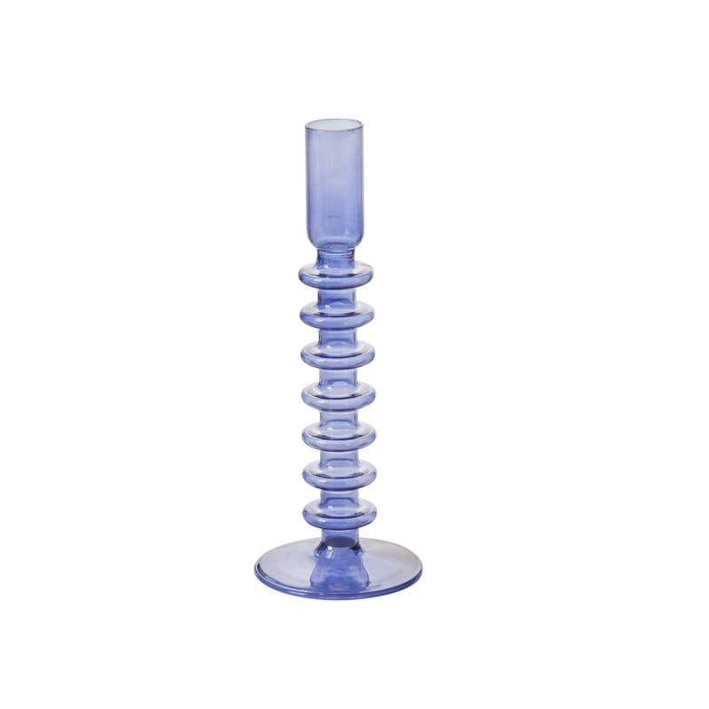 7.75" Blue Glass Candleholder