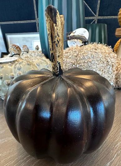 6.5" Black Pumpkin Container w/ Gold Stem