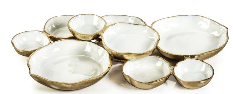 Gold & White Nine Bowl Cluster 19”W x 12”D x 2.5”H
