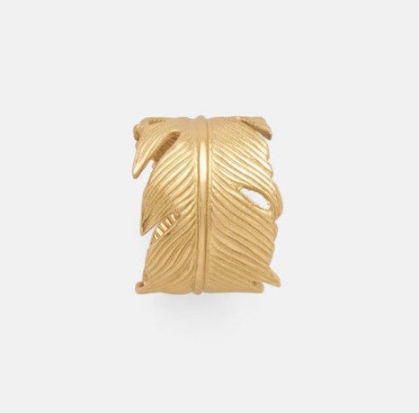 Feather Shaped Brass Napkin Ring in Gold Finish - Set of Four