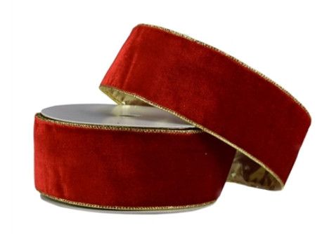Red Velvet Ribbon w/ Gold Back