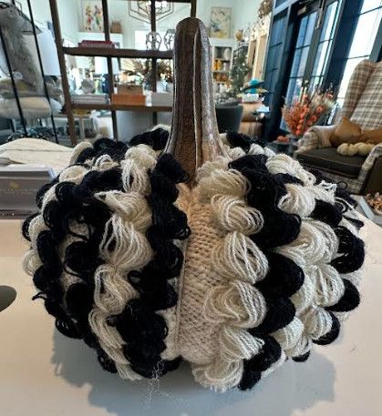 Large Cream and Black Knit Pumpkin