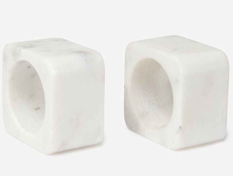 Square White Marble Napkin Ring - Set of Two