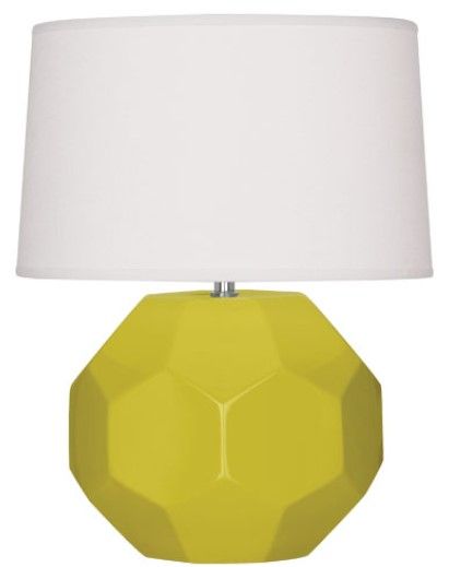 Citrine Geometric Table Lamp w/ White Drum Shade 19.5"Dia. x 23.5"H
