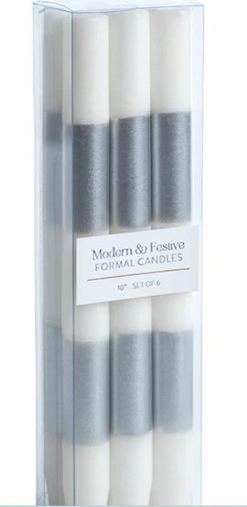 Silver and White Striped Candle Sticks