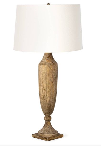 Natural Distressed Wood table Lamp w/ Tapered Linen Shade 18"Dia. x 35.25"H