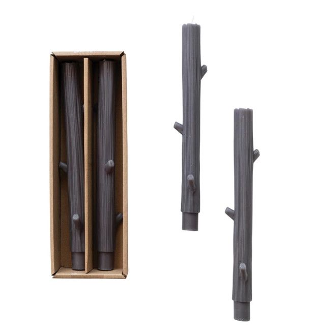 Set of 2 Charcoal Twig Shaped Taper Candles