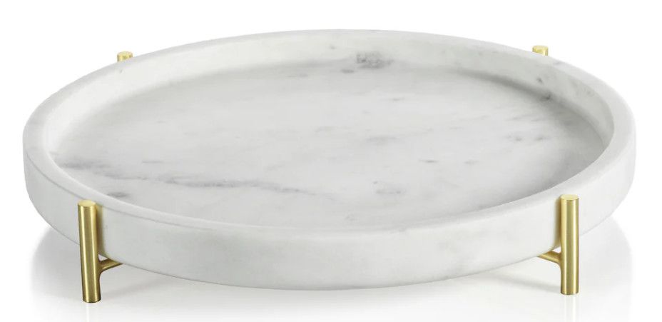 Ivory Marble and Stainless Steel Tray with Gold Legs 12"Dia. x 1.75"H