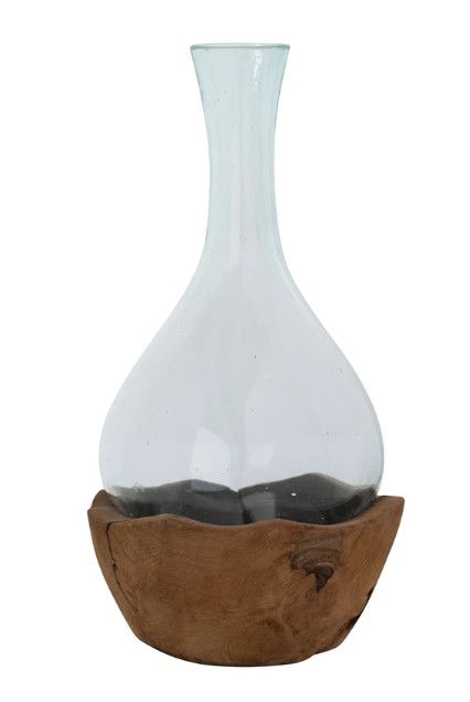 Recycled Glass Vase w/ Teakwood Base