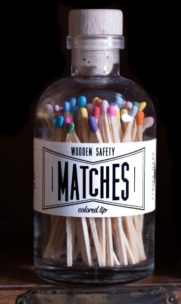 Multi-Color Tipped Matches in Glass Container