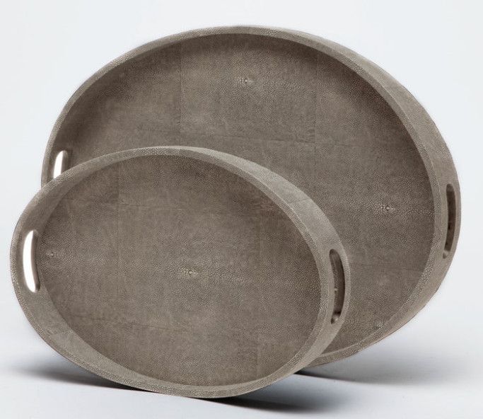 Small Beige Faux Shagreen Tray 18"L x 12"D x 2"H
