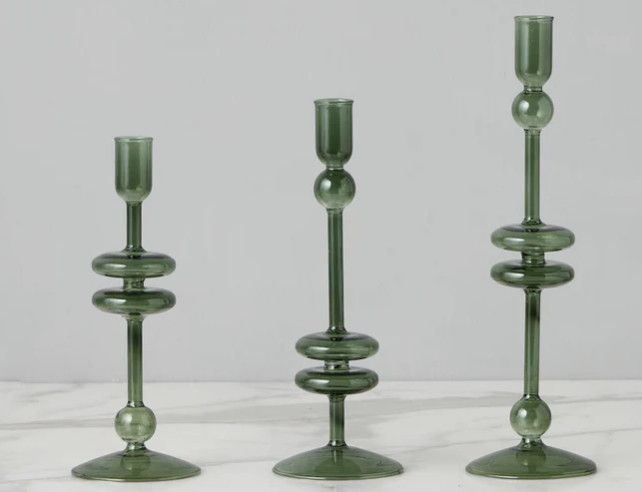 2"x12" Large Emerald Glass Candlestick Holder