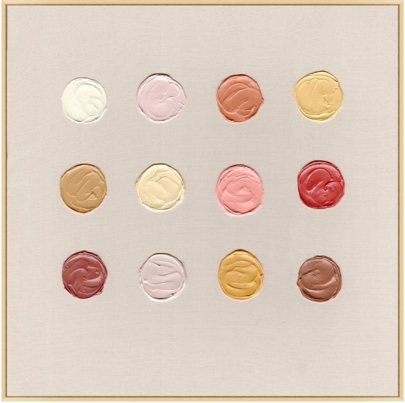 Hand-Painted Warm Color Palette on Raw Canvas with Wood Frame 37"Sq.