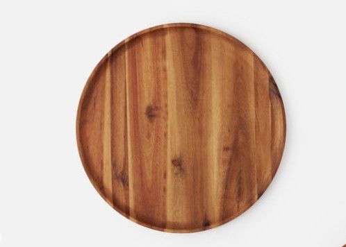 Set of Four Hand-Carved Acacia Wood Plates