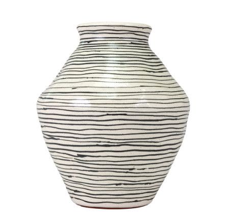 White & Black Striped Terracotta Vase 11"Dia. x 13"H