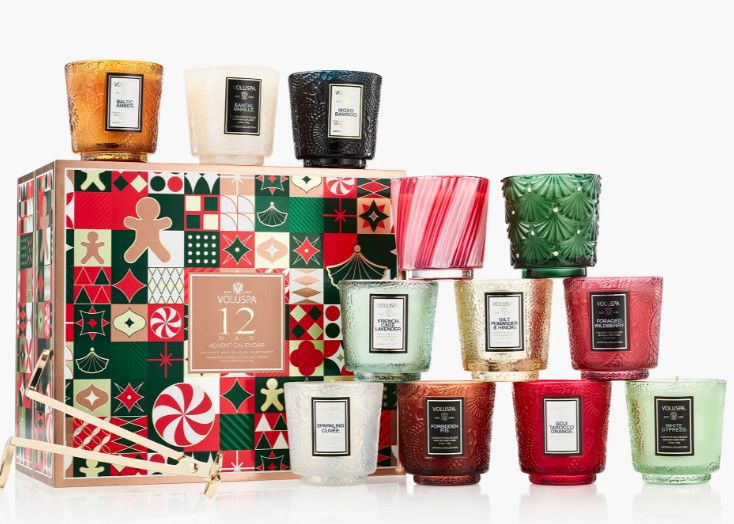 12 Day Holiday Advent Calendar 2.5oz Candle Set w/ Gold Wick Trimmer (B)