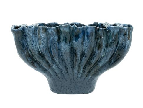 Blue Ceramic Footed Vase 12"L x 5"W x 7"H