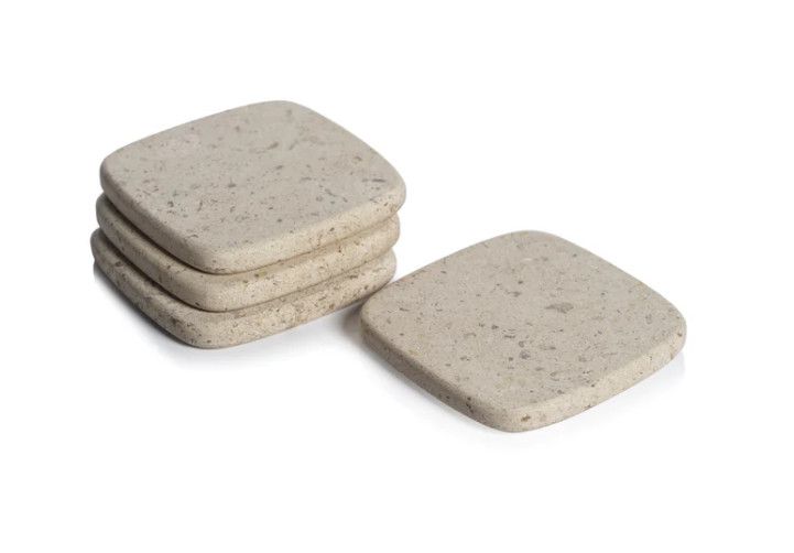 Set of Four Natural Travertine Stone Coasters
