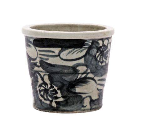 Hand-Crafted Black Floral Pot 10"Dia. x 9"H