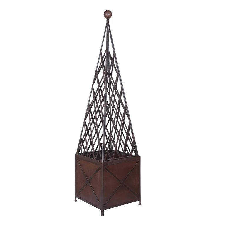 Bronze Metal Planter, Iron Topiary 23.5"W x 23.5"L x 93"H