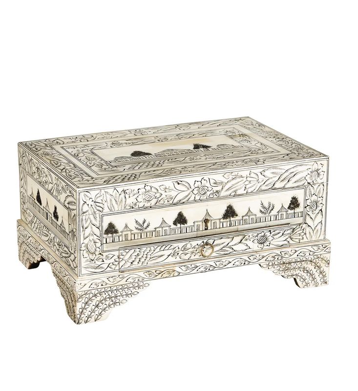 Black & White Bone Inlay Box 12.5"W x 8.5"L x 6"H