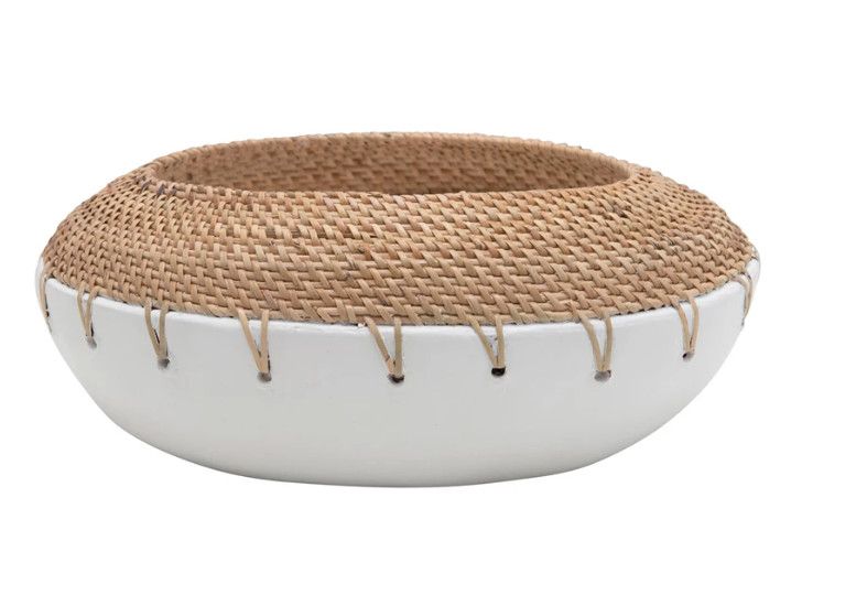 White Terracotta Rattan Planter 11.25”Dia. x 4.5”H