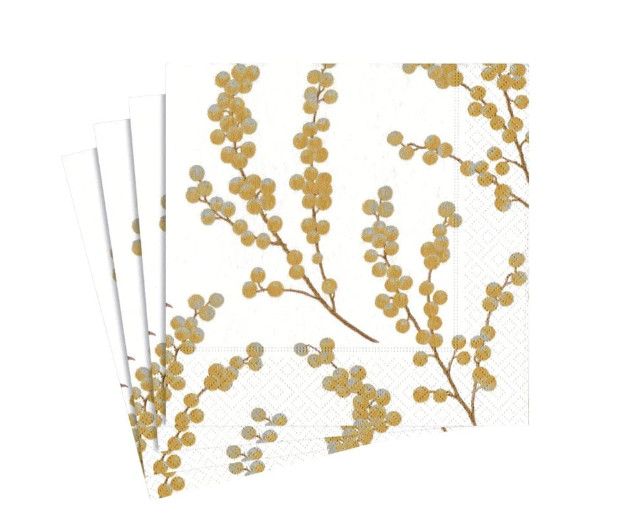 White & Gold Branch Cocktail Napkins