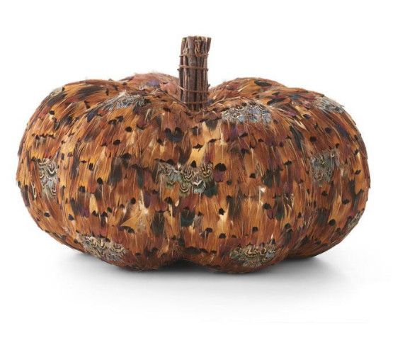 8" Orange & Brown Feather Pumpkin