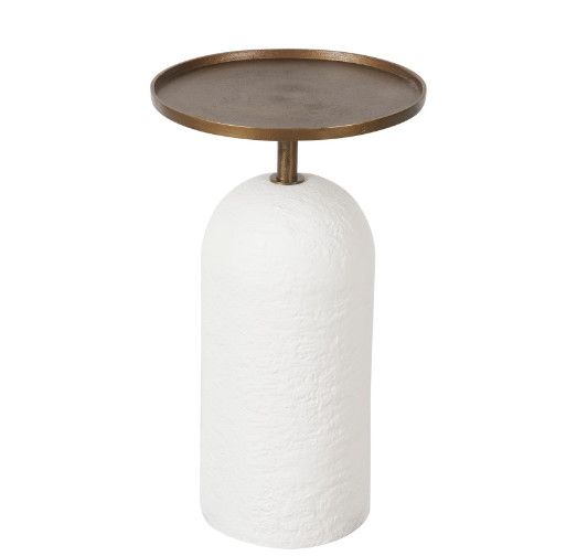 White Textural Accent Table with Cast Aluminum Top 12"W x 12"D x 21"H