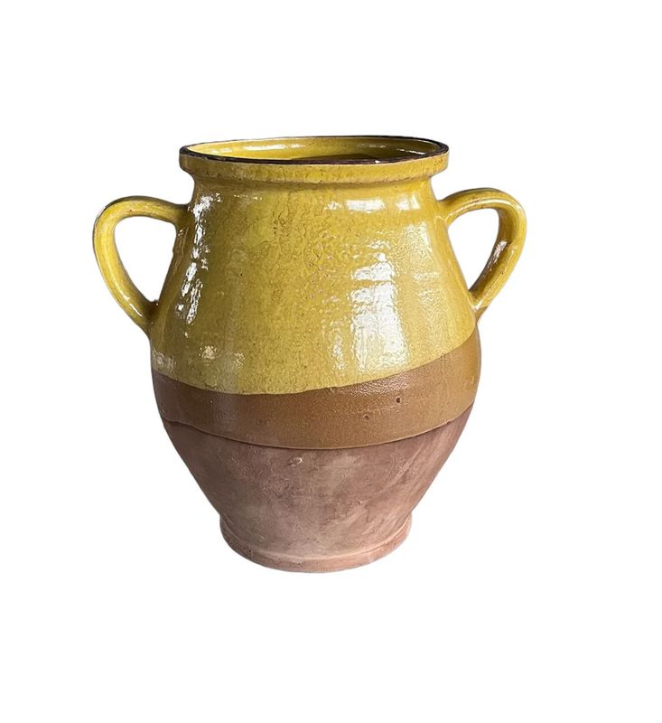Yellow Two-Handled Pottery Jar 6.5"Dia. x 10"H