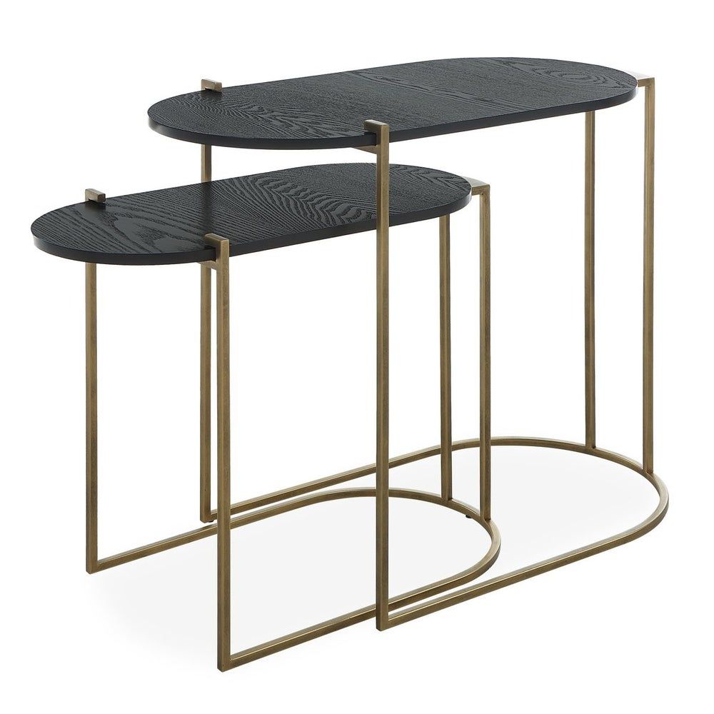 Black Veneer Nesting Tables w/ Brass Iron Frame 27”W x 14”D x 22”H