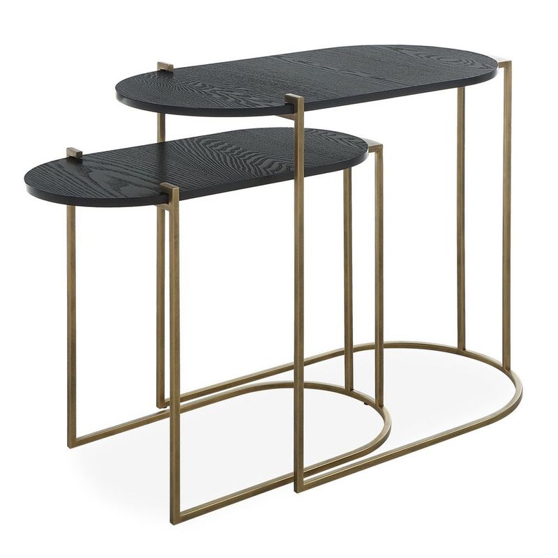 Black Veneer Nesting Tables w/ Brass Iron Frame 27”W x 14”D x 22”H